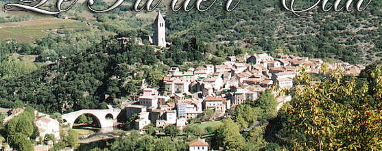 Vue sur Olargues, cité médiévale classée. Un des plus beaux villages de France, dans l'Hérault.